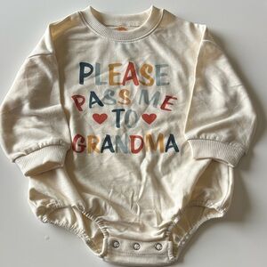 Kids Cream One-Piece Bodysuit with Multicolor 'Please Pass Me to Grandma' Print